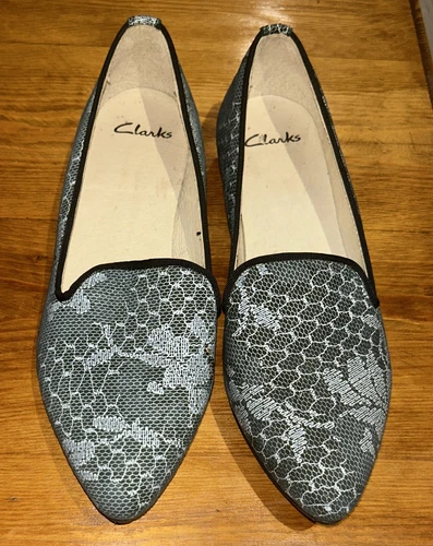 Scarpe mocassini Clarks donna nero bianco pelle flat slip on taglia UK 5 5