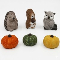 Herbstdeko Set 6Tlg Figuren Ton KüRbis Igel EichhöRnchen Eule Herbst, 796836