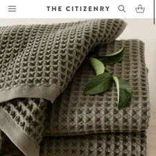🆕 The Citizenry IMABARI WAFFLE TOWELS- Bath Olive ( Set Of 2 )