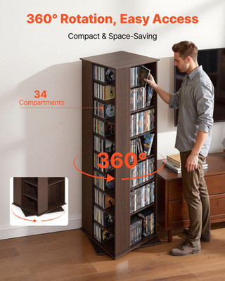Rotating Media Storage Cabinet CD DVD Rack Tower 34 Compartments