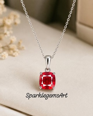 32ct 925 Silver Burma Ruby Pendant Cushion Cut Red Gemstone Necklace Luxury Ruby