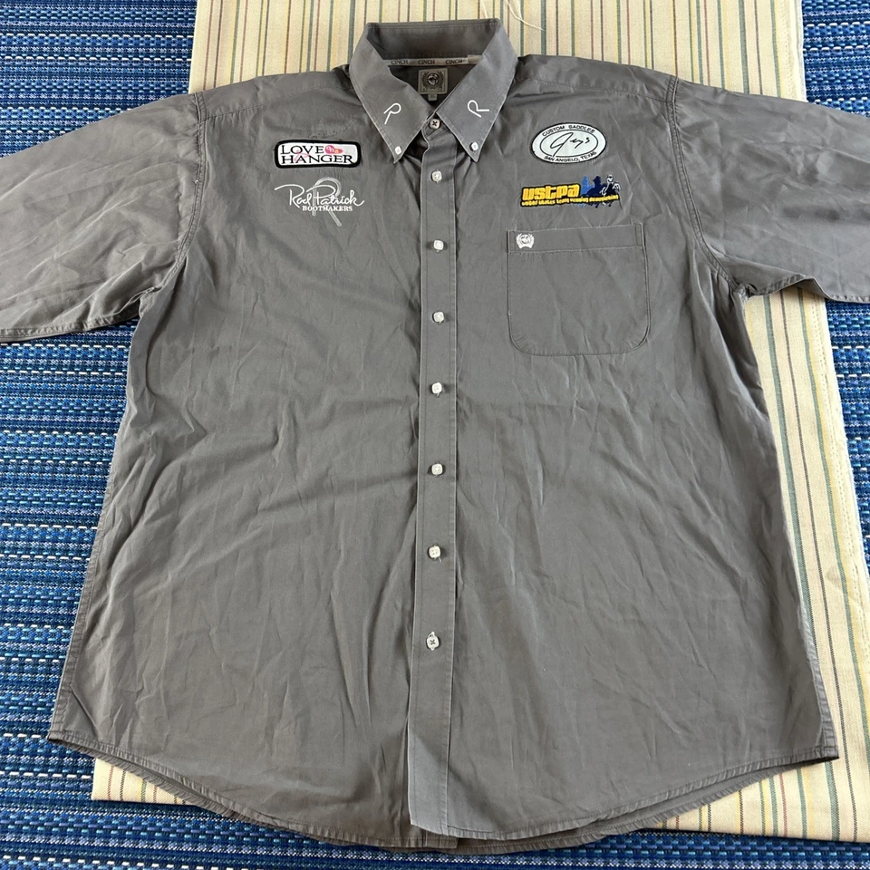 Camisa Patrocinador Cinch Pro Rodeo Concursante Para Hombres XL Gris USTPA Rod Patrick #8540 Foto 3 de 4