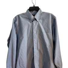 Lands End Mens Trim Fit Oxford Shirt Blue Button Down 16.5-35 Made in USA VTG