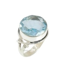 Aquamarine Gemstone Ring Solid 925 Sterling Silver Blue Stone Statement Jewelry