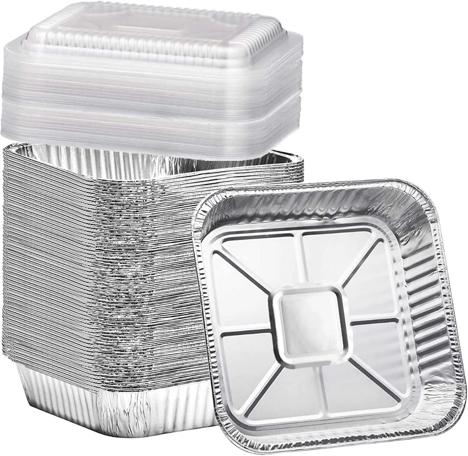 (35 Pack) 8x8 Aluminum Pans with Clear Plastic Lids - Square Baking Cake Pans...