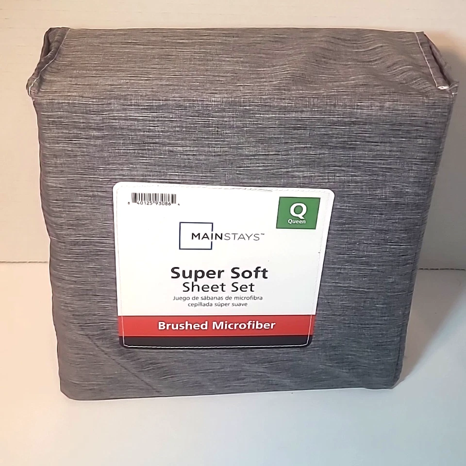 Mainstays Super Soft  Brushed Microfiber Bed Sheet Set Queen Gray 4 Piece Set - Image 2 of 4