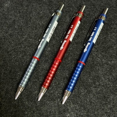 Set of 3 rOtring Tikky Retro 0.5mm Pencils Metallic Finish Plastic NEW
