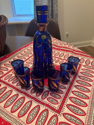 czechoslovakia Bohemian Crystal Decanter & Shot Glasses