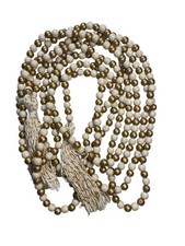 Wooden Bead Christmas Farmhouse Garland Gold Cream Tassel Decor 1990s New