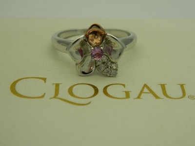 Walisischer Clogau Sterlingsilber & 9 kt Rotgold Orchidee Saphir Ring Größe N