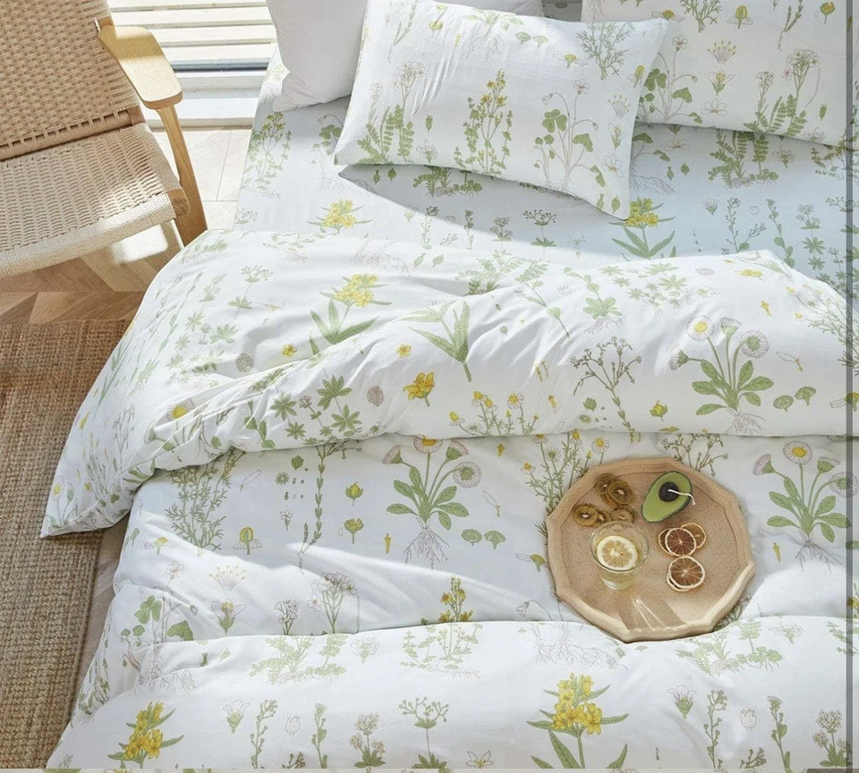  Juego de edredón botánico 3 piezas King, Flowers n Leaves King (102"x90") Hojas01 Foto 3 de 4