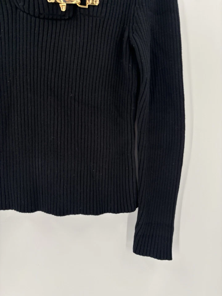 Suéter Pullover Vintage Ralph Lauren Para Mujer Mediano Negro Cuello Hebilla Dorada Foto 4 de 4