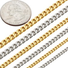 316L Stainless Steel 18k GP 3-5mm Miami Cuban Link Necklace Bracelet 7.5"-24