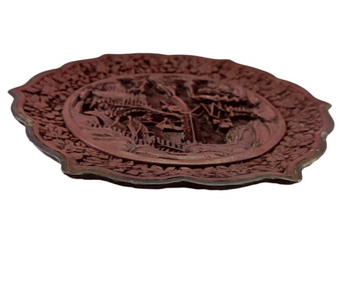 Antique 18c Chinese Cinnabar Foliate Rim Plate Copper Seal and Edge #2 - Picture 9 of 12