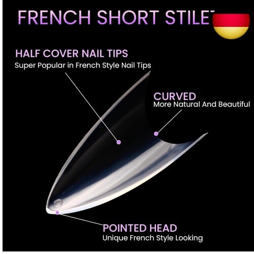 Nageltips Kurz Stiletto 500 Stücke Set, 10 Größen Nagel Tipps Acryl Fake Nail Na - Bild 2 von 7