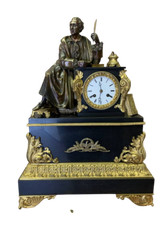 Antico orologio da camino Napoleone III  bronzo su base in marmo epoca XIX se...