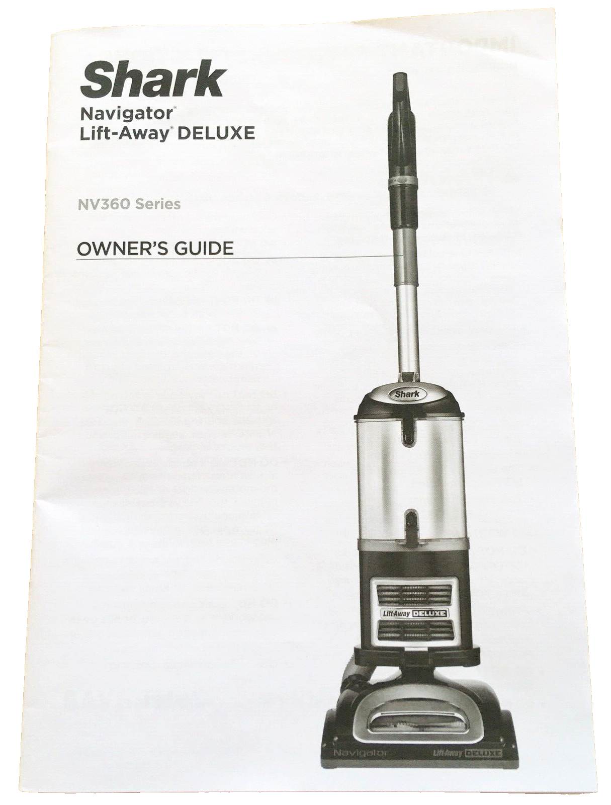 Shark Navigator LiftAway Deluxe Vacuum Cleaner NV360 Series Owner's
