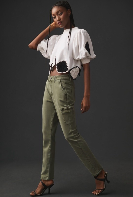 NWT Anthropologie Paige Jolie Mid-Rise Utility Pants Vintage Ivy Green Sz 32