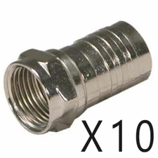 10 Pack Lot - F-Type One Piece Crimp On Connector Male Plug for RG6 Coax Cable
