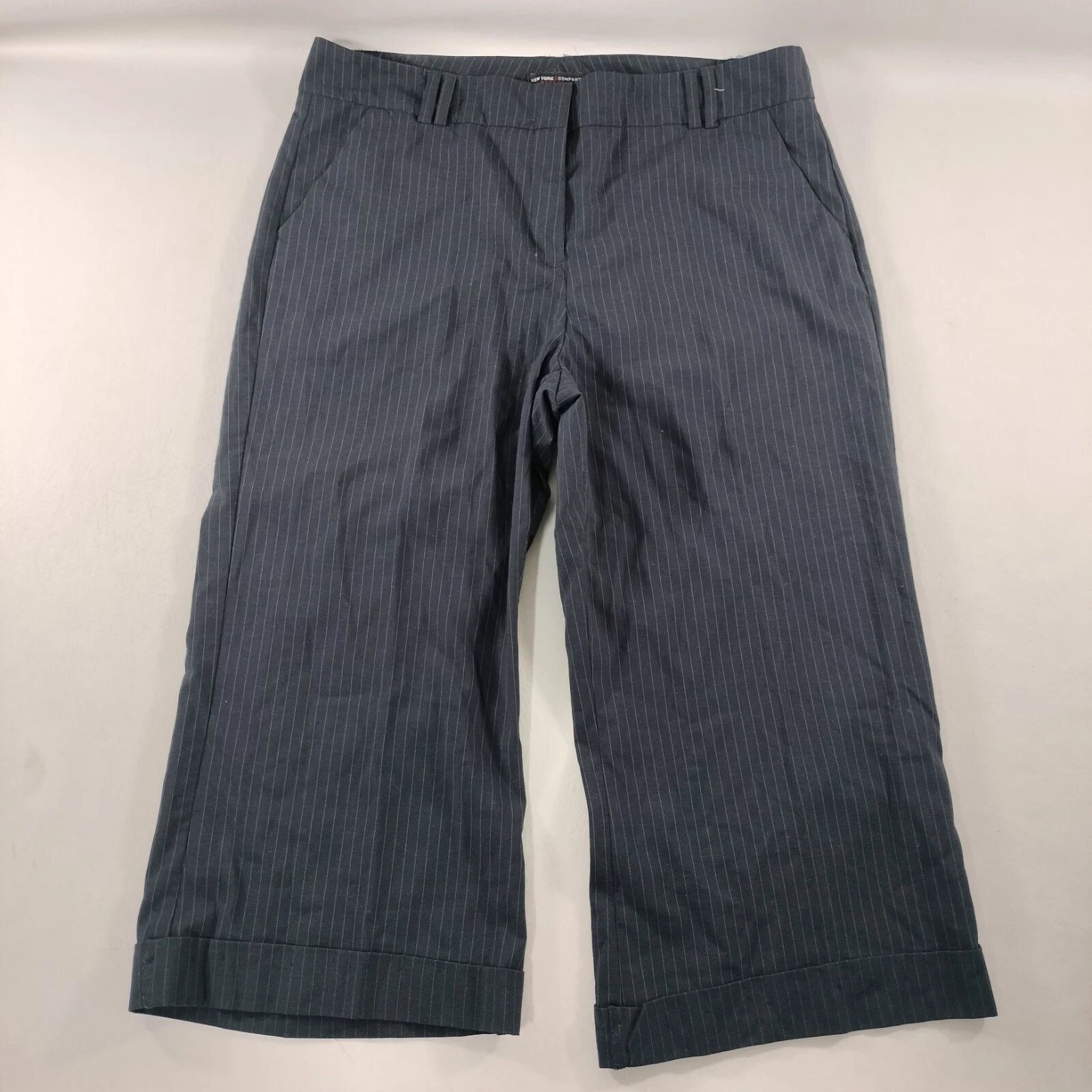 New York & Company Straight Stretch Pin Striped Black Capri Pants Womens Size 10