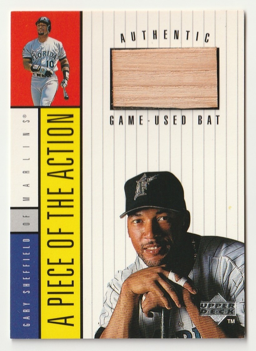 1998 UPPER DECK  "PIECE OF THE ACTION" "BAT" GARY SHEFFIELD        "GAME USED"