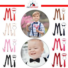 CHILDRENS KIDS BOYS PLAIN ADJUSTABLE TROUSER BRACES SUSPENDERS WITH BOW NECK TIE
