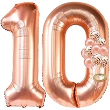 KatchOn Giant Rose Gold 10 Balloon Number - 40 Inch Pack of 12 | Rose Gold 10...
