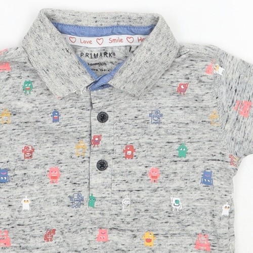 Primark Boys Grey Geometric Cotton Blend Basic Polo Size 3-6 Months Collared - Picture 7 of 12
