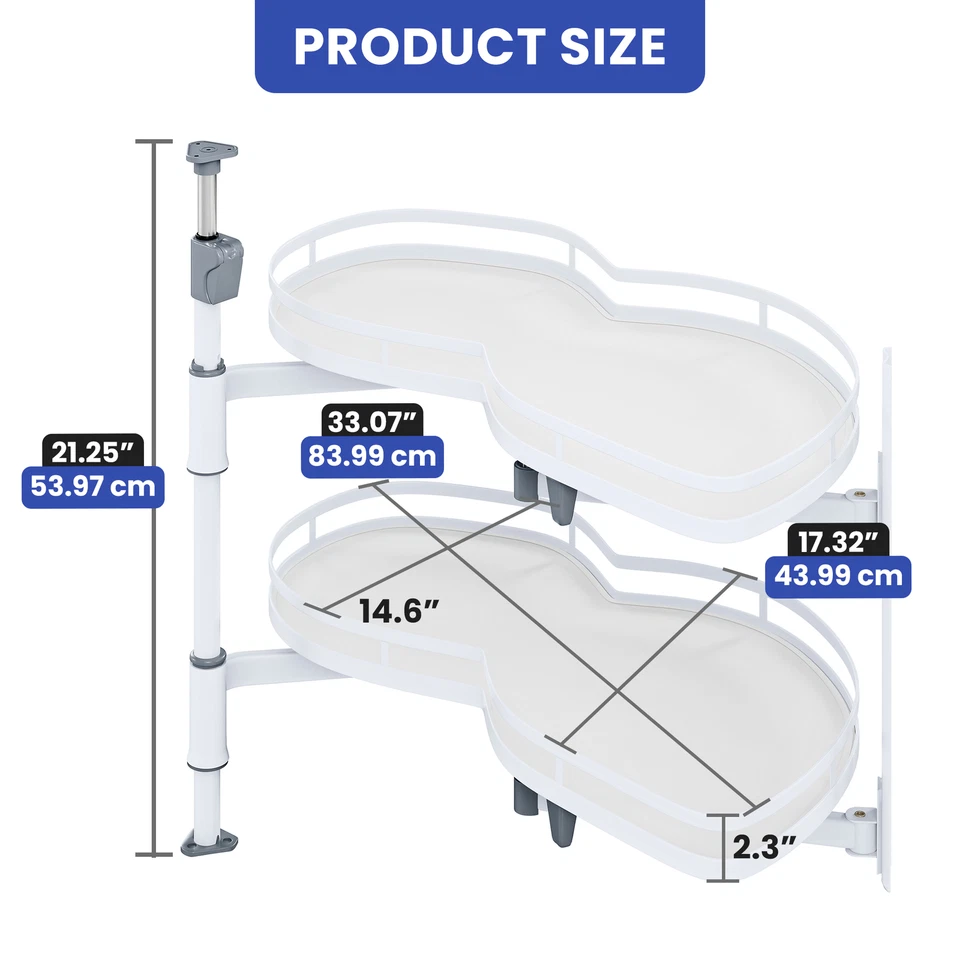 Gabinete de esquina ciego de 2 niveles organizador de cocina extraíble bandeja oscilante de 33" cierre suave Foto 2 de 4
