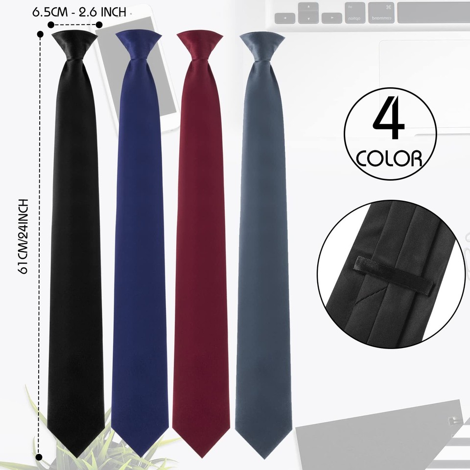 4 Pcs Men's Clipon Ties Solid Color Men's Tie Pretied Clip on Ties for