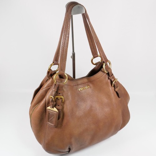 PRADA 2way Tote Shoulder Handbag Leather Brown Used Excellent Condition Auth JPN - Picture 3 of 20