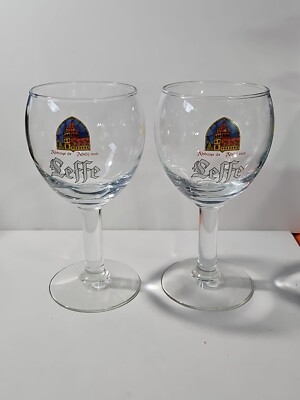 Lot of 2 Vintage Leffe Belgium Beer Glasses .25 Liter 7  Tall