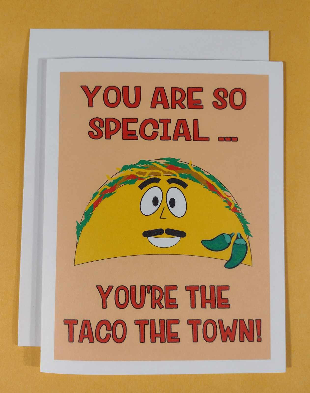 Taco The Town Greeting Card, 4.25" x 5.5", A2 Size, Blank Inside