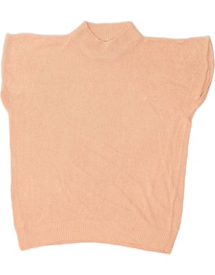 VINTAGE Damen Kurzarm Rollkragen Pullover Pulli UK 14 Medium Pink FR01