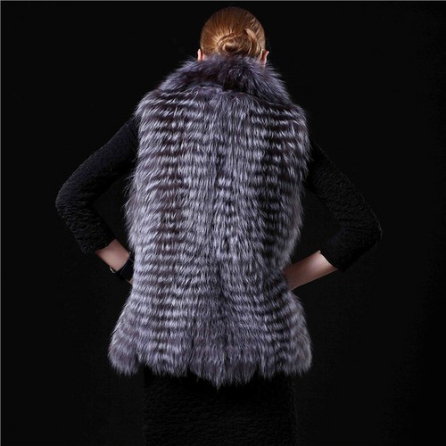 Women's Square collar Fur Vest Silver Fox fur Article And Fur Collar Fur coats - Picture 5 of 6