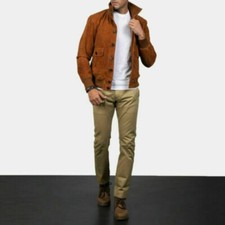 Designer Neu Herren Wildleder Jacke Weich Schafsfell Stil Moto Bikerjacke