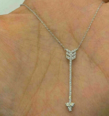 Fancy 1Ct Unique Diamond Arrow Iconic Retro Pendant 14K White Gold Over