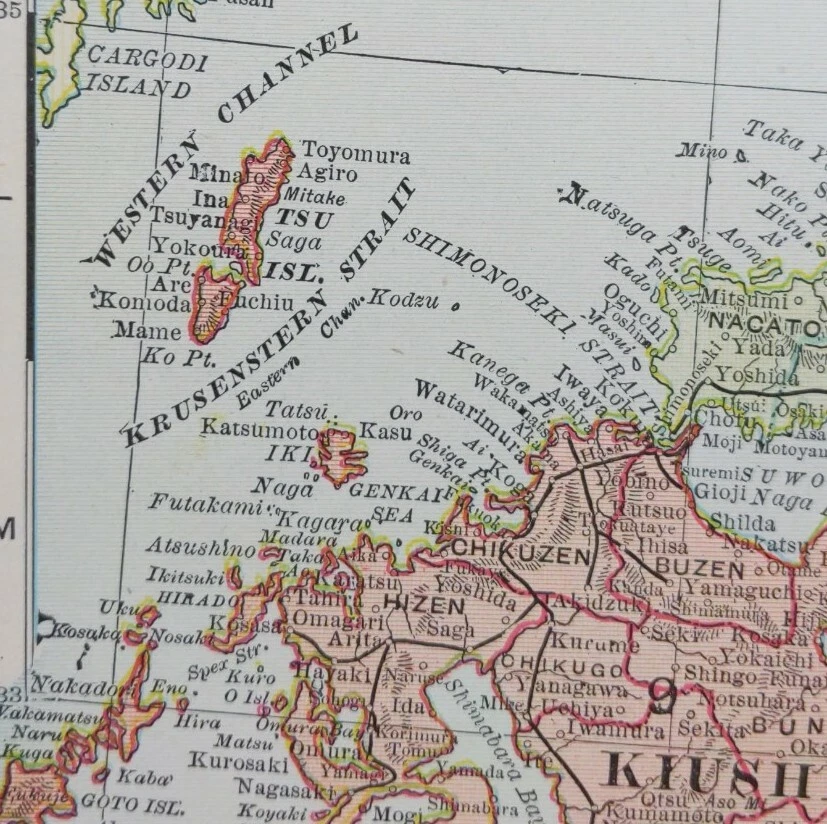 Mapa vintage 1903 IMPERIO DE JAPÓN 14"x22" ~ antiguo original HITACHI SHIKOKU Foto 4 de 4