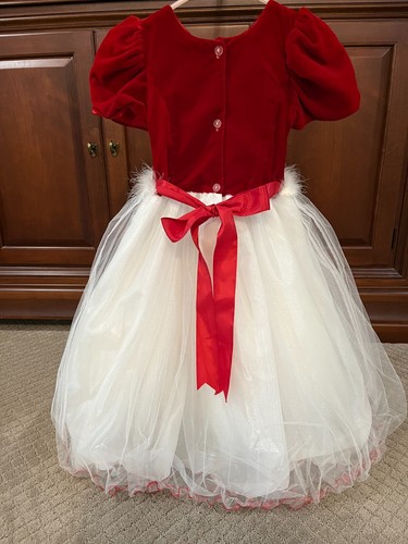 Beautiful Vintage Girls Red Velvet & White Christmas Party Dress Size 6 - Picture 7 of 12