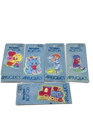 Vintage Wright s Iron-On Appliqué Patch Cat Duck Train Baseball Lot Of 5 NOS
