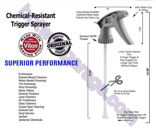 Empty Plastic 32oz Bottles & Tolco 320CR Heavy Duty Chemical Resistant Triggers - Picture 3 of 9