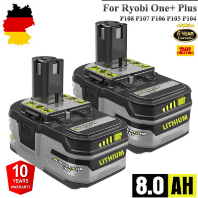 2X 18V 8,0Ah Akku für RYOBI One Plus Lithium RB18L50 P108 P104 Batterie