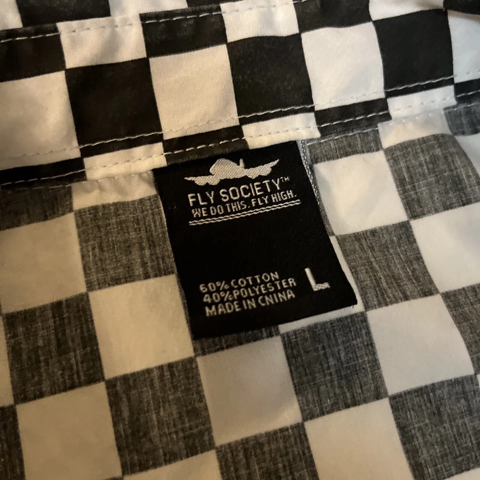 Fly Society 方格纽扣前衬衫男式 L 街头服装 — 第 3/4 张图片