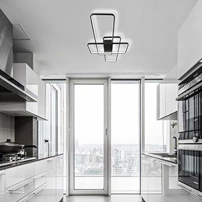 Chying Led Ceiling Light Modern Flush Mount 60w 3 Layer Geometric Light Fixture Black Pvc Metal Chandelier Lights 41 Inch For Bedroom Living Room Study Kitchen Daylight White 6000k Lamps Light Fixtures
