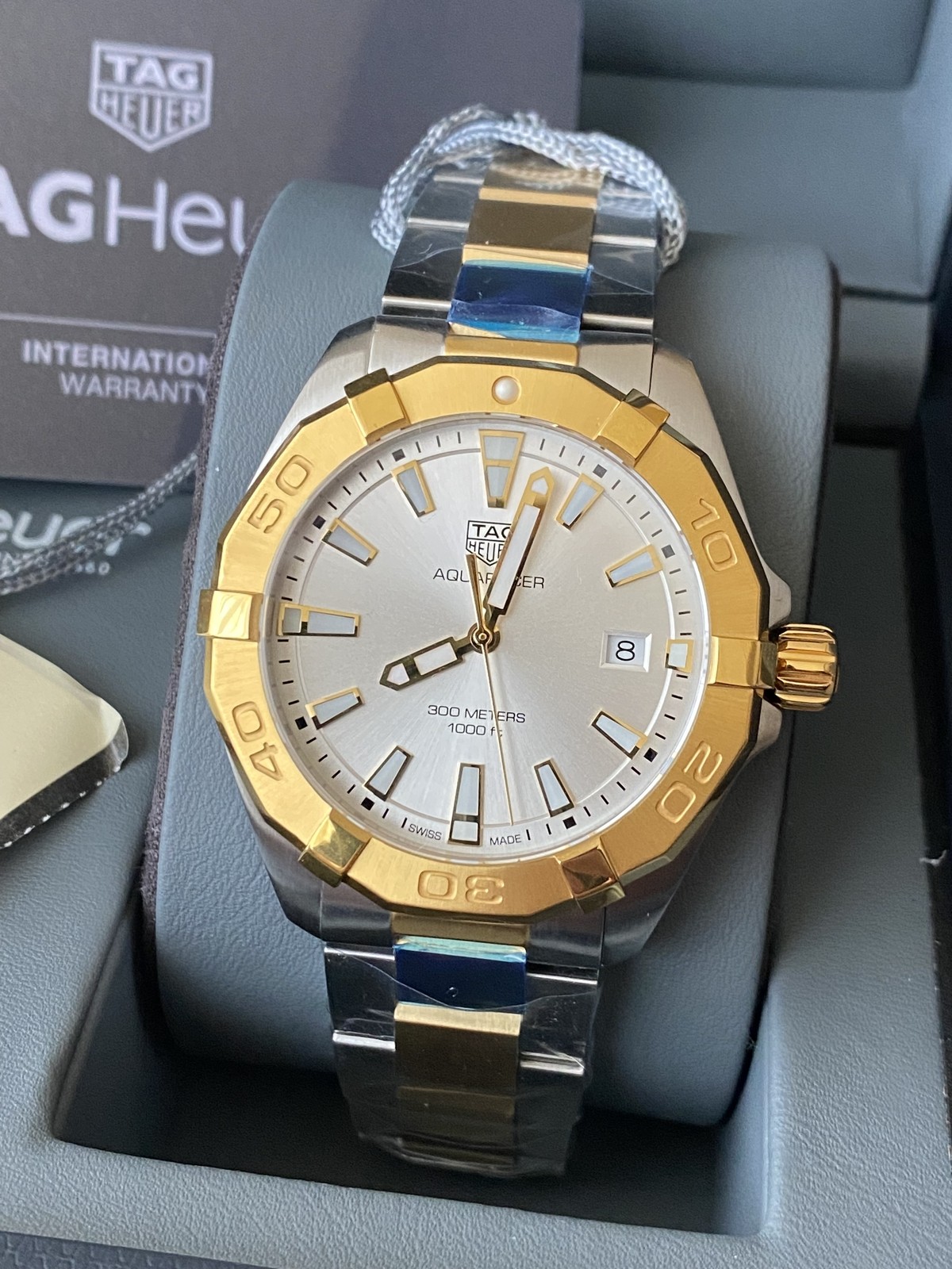 Tag Heuer 41mm Aquaracer White Dial Bicolor Mens Quartz Watch WBD1120