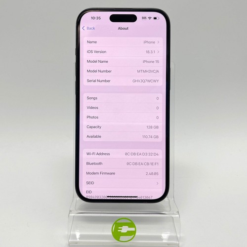 Apple iPhone 15 128 Go 18.3.1 noir MTMH3VC/A débloqué - Photo 2 sur 13