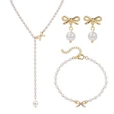 Raicegs Pearl Jewelry Set for Women Wedding Pearl Necklace Bracelet Earrings ...