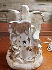 Night Light Table Lamp Beautiful Angel Reading Bible  Trimmed in Gold  9" Tall
