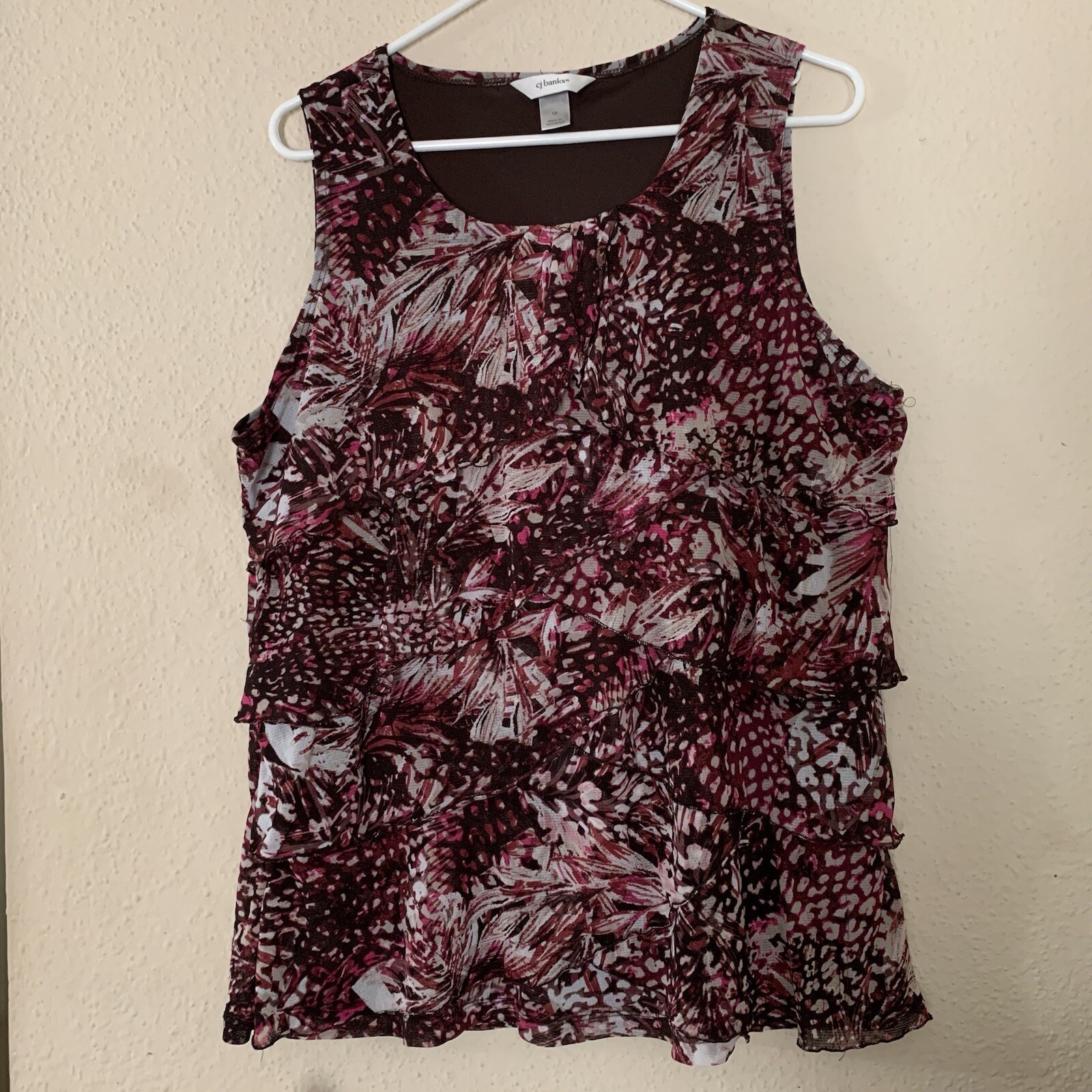 cj banks Womens 1x Sleeveless  Top Blouse, Burdeo/brown, Linen