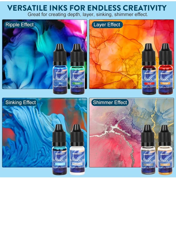 Набор алкогольных чернил NAWODART — 26 бутылок ярких цветов алкогольные чернила - Изображение 3 из 4